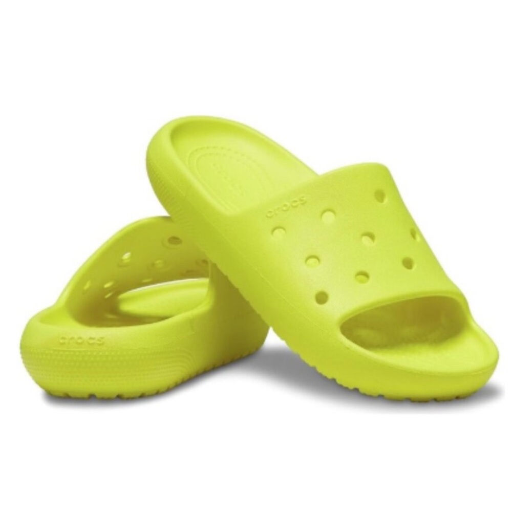 CROCS Kids Neon Yellow Slide Sandals
